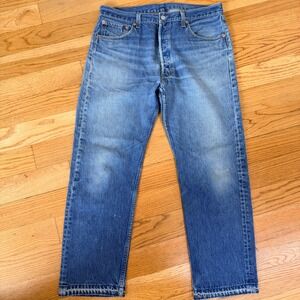 vintage Levi's 501 Jeans Mens W34 L27 Button Fly Straight Leg Blue Denim